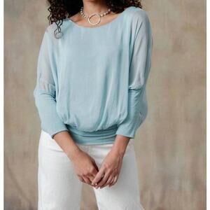 Cobblestone Living Cassandra Top in Azul 100%‎ Italian Silk S (3021)